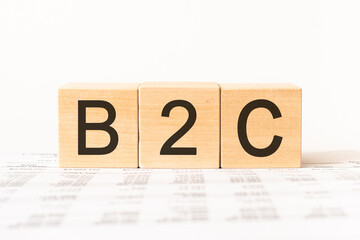 Word b2c made with wood building blocks, stock image. Business Team Concept