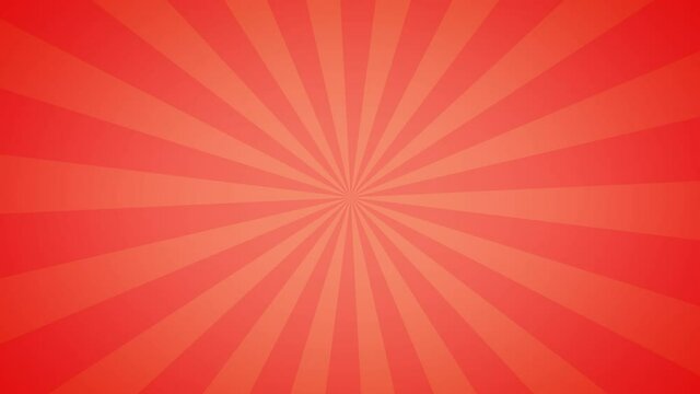 Vintage abstract background in red color with Retro Sunlight beams. Loop Motion Graphic Footage for Advertising in Ultra HD 4k with Cartoon rotating sunrays and copy space. 