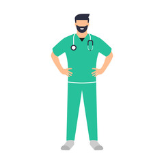 Obraz premium Doctor. Médico o enfermero. Hospital o clínica. Personal de salud. Ilustración vectorial estilo plano. Cuida tu salud