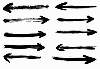 Grunge hand drawn vector arrows. Dry brush strokes, free hand drawing, isolated