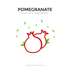 Pomegranate. Red fruit on white background.  Vector