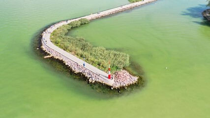 Hungary Balaton pier from drone view