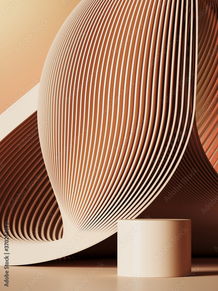 Poster minimal background for branding and product presentation. beige podium with subtle circular geometri