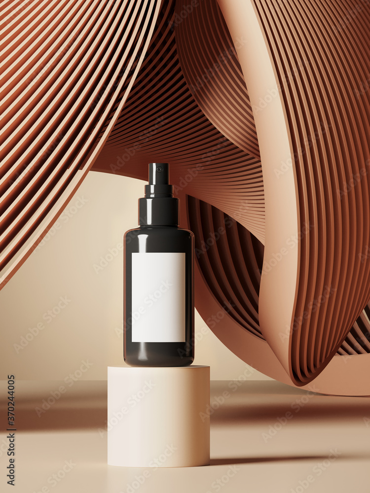 Poster minimal background for branding and product presentation. cosmetic bottle on subtle circular geometr