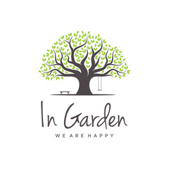 Fototapeta premium Vibrant tree logo design, tree and root vector. Tree of life logo design inspiration