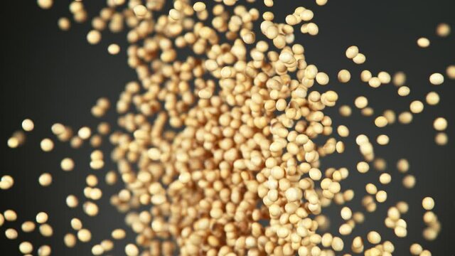 Super Slow Motion Shot of Soybeans Side Colision on Grey Background at 1000fps.