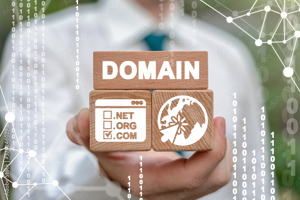 Poster domain name internet website concept. domains registration web service.