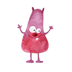 Cute purple-red monster. Watercolor illustration isolated on white.