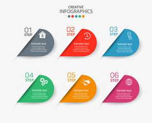 Infographic elements with icons and 6 options or steps. For content, diagram, flowchart, steps, parts, timeline infographics, workflow layout, chart. Vector eps 10