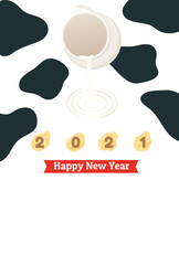 丑年　年賀状テンプレート　ミルクとコーンフレーク