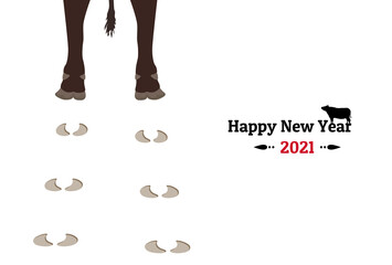 丑年　年賀状テンプレート　牛の足跡