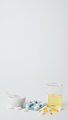 medicine and laboratory glassware for pharmacy and scientific content .