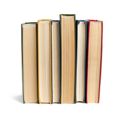 stack of various books, items are isolated on white background