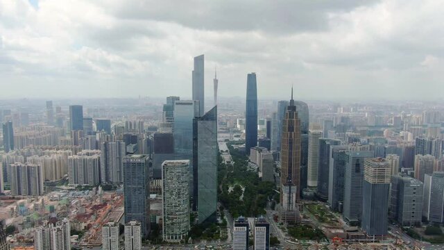 Aerial view of Guangzhou city in China. Drone shot footage 4k(UHD).