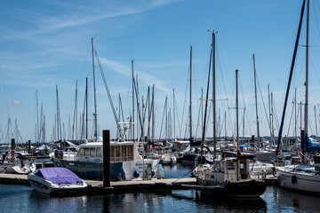 Fototapeta premium Village of Boltenhagen,Germany, August 9, 2020 - Boats in Boltenhagen at Baltic Sea in Mecklenburg, western Pomerania