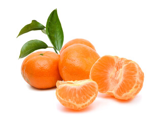 Ripe mandarin citrus isolated tangerine mandarine orange on white background. 