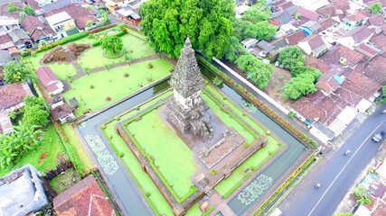 Aerial view of Jawi Temple, a relic of the Singasari Kingdom in Pandaan, Pasuruan, East Java,...