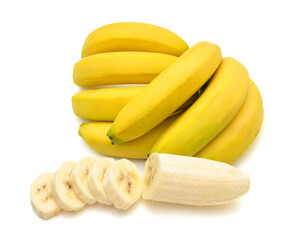 Bunch of bananas and slice  on white background