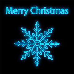 Fototapeta premium Snowflake neon sign. Luminous signboard with winter decoration. Night bright advertisement. Vector illustration in neon style for Christmas, New Year card