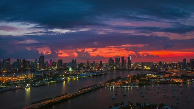 Miami Skyline sunset timelapse
