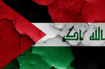 flags of Palestine and Iraq painted on cracked wall