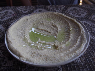 Hummus, a traditional dish from the Middle East, Rishikesh, Uttarakhand, North India, India