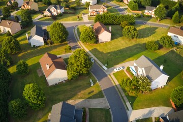 Aerial panoramic view of an upscale sub division in suburbs of Atlanta, GA