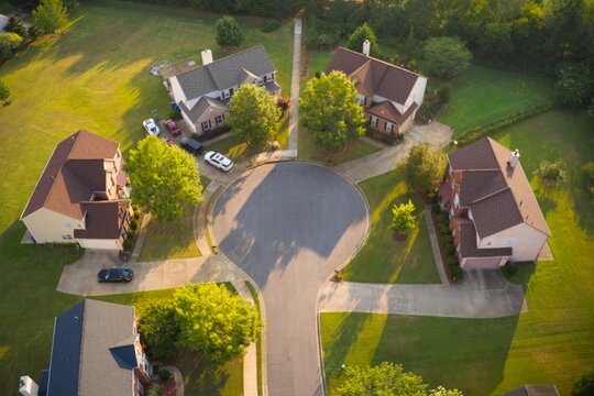 Aerial panoramic view of an upscale sub division in suburbs of Atlanta, GA