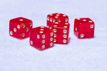 Five Red Dice on White Background