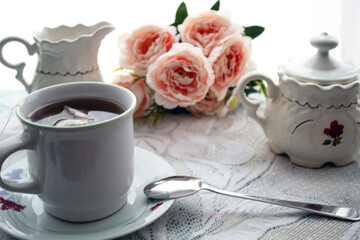 Fototapeta na wymiar tea and flowers