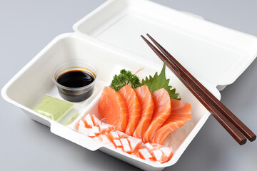 raw salmon , sliced salmon or salmon sashimi