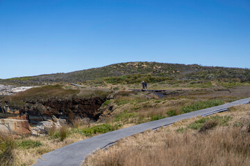 Tourist walking on a coastal pathway in Sydney Australia