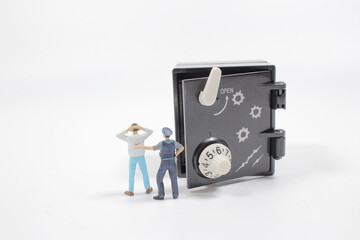  mini Police with criminal thief opens the safe stealing