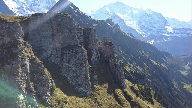 Cinematic Aerial Of Mannlichen Mountain and the Jungfrau, Switzerland