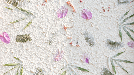White mulberry paper mixed with bamboo leaves and pink flowers can create a background.