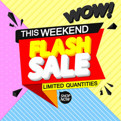Flash Sale, promotion banner design template, discount tag, vector illustration