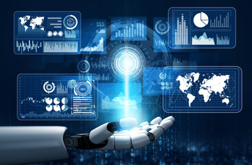 3D Rendering futuristic robot technology development, artificial intelligence AI, and machine...