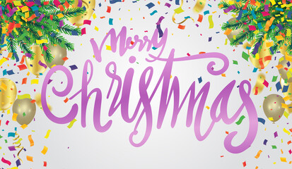 Christmas party poster template and Happy New Year Party  Flying helium Balloons backdrop with effect