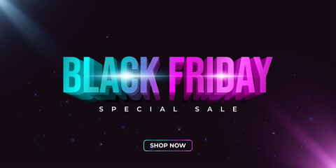 Black Friday Sale Banner with Colorful Text. Online Shopping Banner