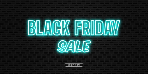 Black Friday sale banner or poster with glowing neon text style