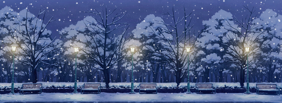 Snowy park in the city HD wallpaper download