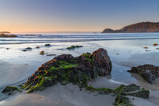 Winter's Sunrise at Surf Beach with Craggy Rocks