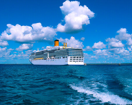 Catalina island, Dominican Republic- February 05, 2013: Costa Luminosa cruise ship, owned and operated by Crociere, built Fincantieri Marghera shipyard in 2009.