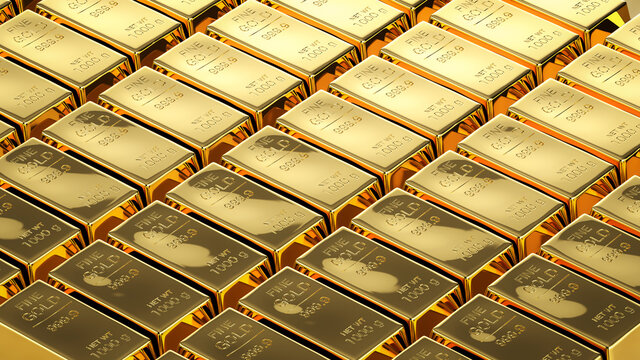 Shiny bullion or gold bars