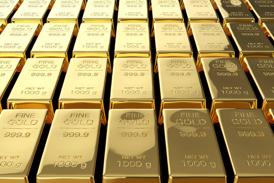 Shiny bullion or gold bars