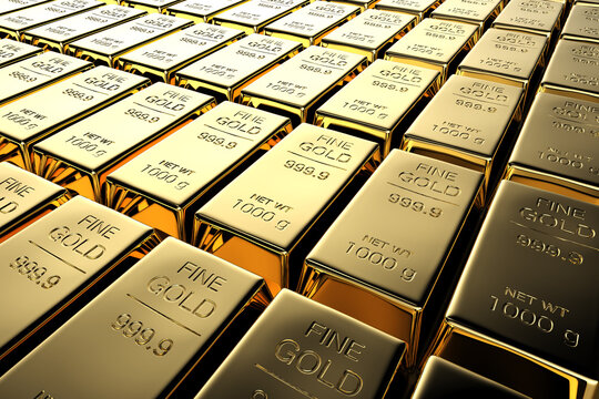 Shiny bullion or gold bars