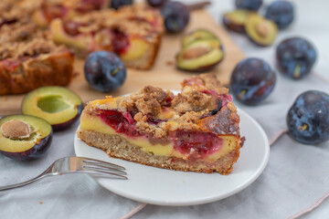 sweet home made crumble plum pie