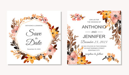 Fototapeta premium wedding invitation card with floral watercolor