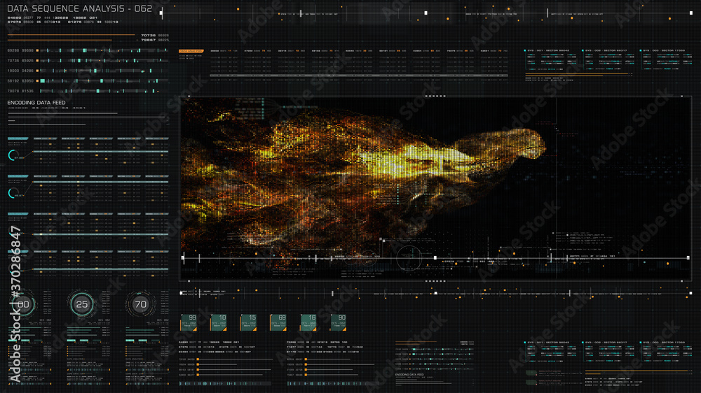 Poster Futuristic holographic data sequence simulation of artificial neural networks intelligence analysis head up display background