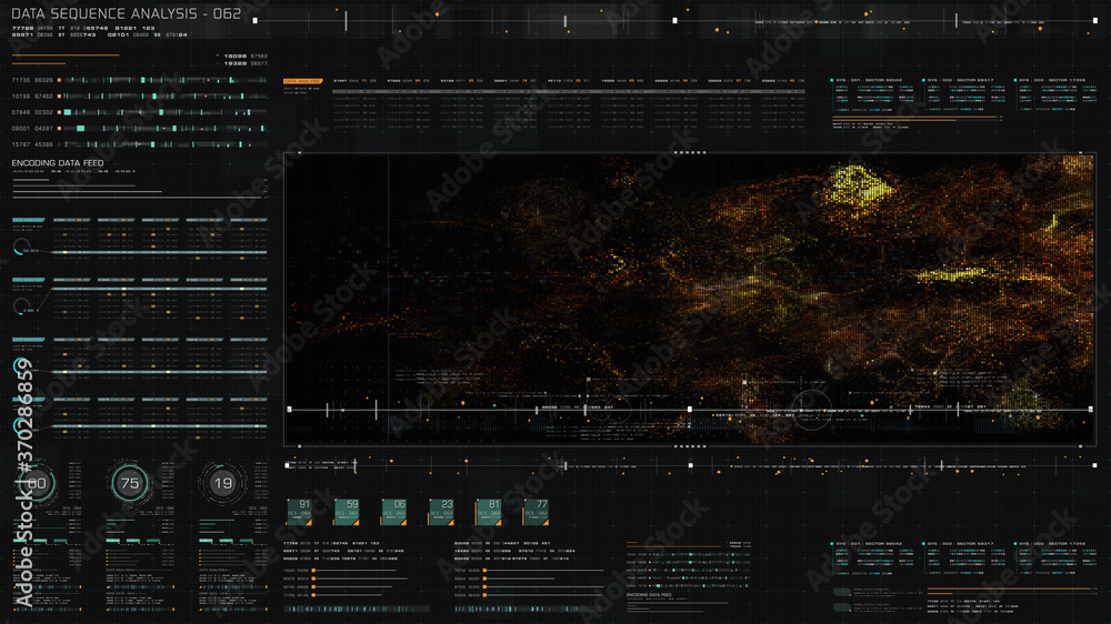 Poster Futuristic holographic data sequence simulation of artificial neural networks intelligence analysis head up display background